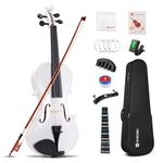 Vangoa 4/4 Violin Adult Acoustic Violin Fiddle Beginner Set for Students Starter with Violin Case, Rosin, Shoulder Rest, Tuner, Strings, Violin Bow, Fingerboard Sticker, Glossy White