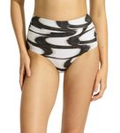 Seafolly Women's High Waisted Full Coverage Low Legline Bikini Bottom Swimsuit, Wavelength Black, 10