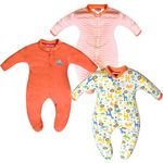 VParents Aqua Full Length Printed Baby Footies Sleepsuit Romper Pack of 3 - New Born (0-3 Months, Orange)