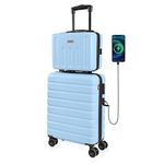 Carry on Luggage AnyZip 20" Suitcase 14" Mini Cosmetic Cases Luggage Sets Hardside PC ABS Lightweight USB Suitcase with Wheels TSA (2 Piece Set 14/20, Light Blue)