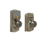 Schlage FE595 CAM 609 GEO Camelot Keypad Entry with Flex-Lock and Georgian Style Knobs, Antique Brass