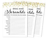 INKDOTPOT 50-Pack Wedding Word Scramble Bridal Shower Game Cards Gold Confetti Party Wedding Supplies