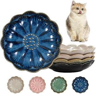 Qucey Ceramic Cat Food Plate Set of 4, 5.5 inch Shallow Cat Food Bowl Whisker Friendly Flat Cat Bowls, Cat Dishs for Wet Food, Microwave and Dishwasher Safe