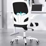 Kensaker Office Desk Chair with Lumbar Support Ergonomic Mesh Office Chair with Wheels and Flip-up Armrests Adjustable Height Swivel Computer Chair for Home and Office (White)