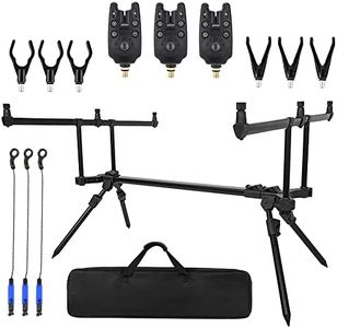 Taruor Fishing Rod Stand Rack ,Adjustable Retractable Carp Fishing Rod Stand Holder, with 3 Fishing Bite Alarms 3 PCS Fishing Bait Swinger Fishing Tackle Set Fishing Accessories