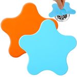 Molain 2 Pack Tub Stopper, Bathtub Stopper Silicone Drain Plug Hair Stopper Adorable Starfish Illustration Flat Suction Cover for Kitchen Bathroom Accessories and Laundry(Blue&Orange)