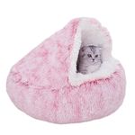 ZaneSun Calming Round Dog Beds &Cat Cave Bed with Hooded Cover,Plush Fluffy Dog Bed Anti-Anxiety Cat Cave Bed,Waterproof Bottom Washable (Pink, 20 x20inch)