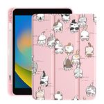 Cute Kawaii Cat for iPad 10.2 Inch 7th/8th/9th Gen Case 2019/2020/2021 with Pencil Holder, Foldable Pink Leather Cover Case, Support Auto Sleep Wake