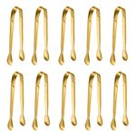 10 Pack Small Ice Tongs Sugar Tongs, Stainless Steel Mini Serving Appetizers Tongs for Party Coffee Tea Wine Bar Kitchen (Golden)