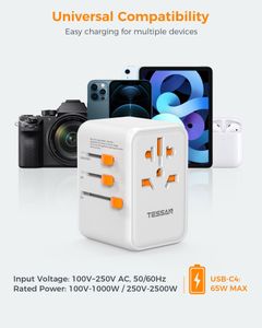 TESSAN 65W Universal Travel Adapter – 4 USB-C, 1 USB-A, Worldwide Plug