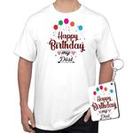 Bhawani Gift Happy Birthday My Dost Graphic Printed Round Neck Polycotton White T-Shirt with Key-Chain for Men