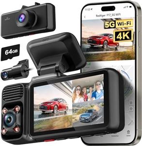 REDTIGER 4K 3 Channel Dash Cam 5G WiFi Built-in GPS, Included 64GB Card, 4K+1080P+1080P Front and Rear Inside Loop Recording, Triple Car Camera with 3 Inch Screen, IR Night Vision, WDR, Parking Mode