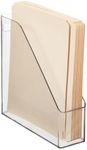 mDesign Plastic Slim Vertical File Folder Storage Organizer Bin with Handle - Hold Notebooks, Binders, Envelopes, Magazines for Home Office, Work Desktops, Ligne Collection, Clear