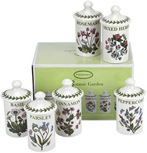 Portmeirion Botanic Garden 4.5" Spice Jars - Set of 6 | Assorted Floral Motifs | Airtight Container | Fine Porcelain | Ideal for Kitchen Décor, Pantry Storage