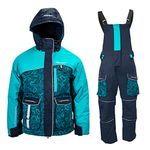 Women's Ice Fishing Suit Insulated Waterproof Bibs and Jacket Perfect for Fishing, Hunting, Snowmobile Insulated Rain Gear with Drop Seat, Double Zippers, Insulated Hood, Blue, Medium