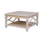 IC International Concepts International Concepts Josephine Square Solid Wood Coffee Table, Unfinished