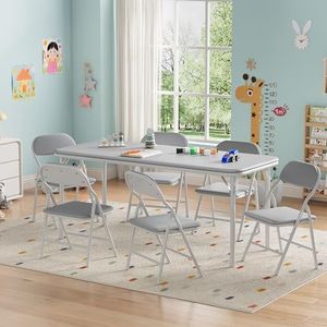 GarveeHome 7-Piece Kids Folding Table and Chairs Set, Toddlers Children's Activity Table and Chairs Set for Dining Room, Daycare, Classrooms
