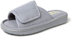 Dearfoams Women's Adjustable Indoor/Outdoor Machine Washable Memory Foam Slide Slipper, Sleet Terry, 7-8