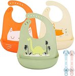 ANGNYA Baby Bibs Silicone Feeding Bibs for Babies and Toddlers Unisex Soft and Easily Wipe Clean with Wide Food Crumb Catcher Pocket