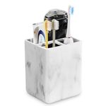 Luxspire Toothbrush Holders, 3 Slots Toothpaste & Toothbrush Holder for Bathroom, Resin Toothbrush Stand, Electric Toothbrush Holder with Drain Hole, Bathroom Organizer Countertop, Gravel White