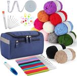 Tusmad 46 Pcs Crochet Kits for Beginners, All in One Crochet Kits with Crochet Yarn, 10 Size Ergonomic Crochet Hooks 2.0mm~6.5mm, 1 Yarn Storage Bag, 24 Colors Yarn, Full Set of Knitting Accessories