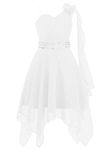 CHICTRY Kids Girls 3D Applique Flower High Low Dress Pleated Chiffon Wedding Bridesmaid Formal Prom Dress White 9-10 Years