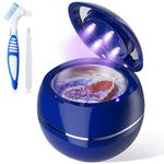 Ultrasonic Cleaner Retainer Cleaning Machine: 43kHz Ultra Sonic Cleaner Pod for Mouth Guard Denture - Professional Dental Cleaning Aligner Braces Night Guard Silver (Blue)