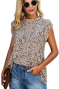 Angashion Women's Tops Casual Animal Print Cap Sleeve Ruffle Neck Loose Babydoll Shirt Blouse Tunic Top 2111 Black XXL