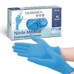 Merrimen Nitrile Gloves - BLUE | Disposable – Box of 100 | Medium Ambidextrous Nitrile Gloves | Latex & Powder Free | For Safe Hands Against Allergies