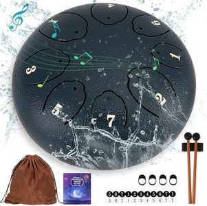 [2024 Newest] Steel Tongue Drum: 6 Inch 8 Notes Rain Drum for Outdoor Use, Hang Drum Instrument, Handpan Drum for Kids, Sound Healing Meditation (Navy blue)