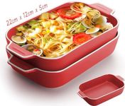 Lasagne Dish, 2PCS 9x5 inch Rectangular Ceramics Baking Dishes with Handle, Coloured Small Oven to Table Baking Dish Ideal for Oven Ceramic Baking Pan Lasagna Casserole Pan Individual Bakeware(Red)