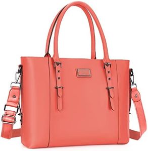 MOSISO PU Leather Laptop Tote Bag for Women (17-17.3 inch), Living Coral