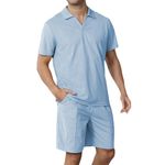 Plilima Mens Tracksuit Shorts Set 2 Piece Polo Shirts for Men Summer Casual Polos Sweatsuits Sky Blue M