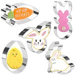 Crethinkaty Easter Cookie Cutter Set - 5 Pieces Stainless Steel Cutters for Baking - Egg, Carrot, Rabbit, Bunny Face,and Bunny