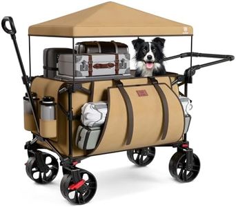 EVER ADVANCED 225L Festival Trolley on Wheels with Removable Canopy, 150KG Heavy Duty Camping Trolley, Push & Pull Beach Cart with 3 Large Pockets, Garden Folding wagon Fishing Khaki