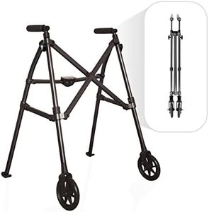 Able Life Space Saver Walker, Lightweight Folding 2 Wheel Travel Walker for Seniors with Fixed Wheels, Black Walnut