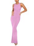 REORIA Women's Basic Summer Sexy Lounge Tank Long Dress Elegant Sleeveless Halter Neck Bodycon Maxi Dresses, Petal, Small