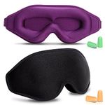 BeeVines 2 Pack Sleep Masks 100% Blackout Sleeping Mask for Women & Men, 3D Eye Mask for Sleep with Adjustable Strap, Night Sleep Blindfold, Eye Covers for False Eyelash Extensions (Black & Purple)