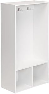 ClosetMaid KidSpace Wood Locker, 2 Cubby Cube Compartments Open Storage, 3 Hooks, for Coats, Backpacks, Jackets, White Finish, 47-Inch