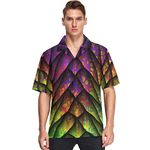 visesunny Mens Casual Button Down Short Sleeve Hawaiian Shirt Colorful Dragon Scale 3D Print Pattern Aloha Shirt, Multicolor, Large