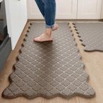 Arenarug Upgrade Scalloped Embossed Kitchen Mats for Floor 2PCS Cushioned Anti Fatigue Waterproof Foam Kitchen Rugs Non Slip Washable Comfort Standing Mat for Sink Laundry, 24"x39"+24"x59", Brown