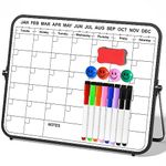 Small Dry Erase White Board with Stand, 14"X11" Magnetic Double-Sided Monthly Calendar Whiteboard for Desktop & Wall, Portable Desk Whiteboard Planner Schedule Board for Home, Office, School (Black)