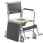 KosmoCare Propellor - Stainless Steel Shower cum Commode Wheelchair | Bathroom wheelchair for Patient, Elderly, Injured and Disabled | Rollover Water Resistant Chair with Detachable Armrest & Backrest