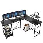 Maxzzz Computer Desk, L Shaped Desk Corner Desk with Storage Shelves, Multi-Usage Laptop Desk & Home Office Desk Sturdy Gaming Table Workstation Desk with Large Monitor Stand, Black