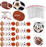 Valentine's Day Gift Set Include 36 Pcs Sports Valentine‘s Day Gift Cards 36 Pcs Tiny Sports Ball and 100 Self Adhesive Clear Plastic Bags for Valentine Party Favors Classroom Gift Exchange Prizes