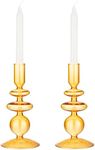 Navaris Glass Candle Holder - Set of 2, Orange - Clear Decorative Candle Holder for The Home - Orange Stand for Stylish Interior Design - Transparent and Modern