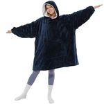 Winthome Oversized Wearable Blanket Hoodie for Adults Women Men, Double Layer Soft Cozy Sweatshirt Fuzzy Sherpa Pullover Warm Blue