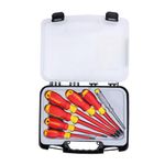 STANLEY STMT60175 VDE 6-Piece Screwdriver Set With Bonus Tester, Shock-Resistant, Anti-Slip Handle, Ideal For Repair Of Electric Vehicles, Red and Yellow