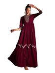 madhuram textiles Women's Chinon Chiffon Traditional Ethnic Long Western Dress With Embroidery Work Long Kurta(M-2361 Wine Blue_XL ), Maroon