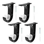 4 Pack Curtain Rod Brackets, Heavy Duty Curtain Rod Holder Ceiling Mount Curtain Rod Hooks with Matching Screws, Aluminum Alloy Closet Rod Holder with Plastic Buckle Fit Up to 1-1/4 Inch Rod, Black